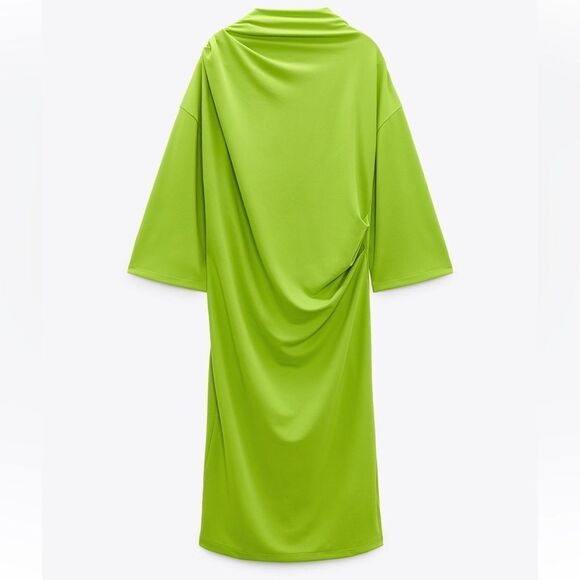 Zara green draped midi dress NWT - Picture 5 of 7